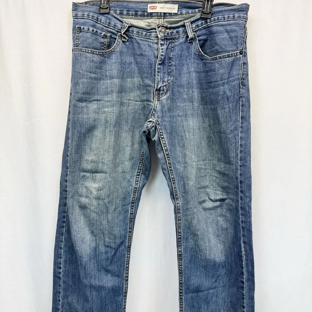 Levis 505 Jeans Mens 34x28 16H Denim Straight Leg Medium Wash Fade Vtg